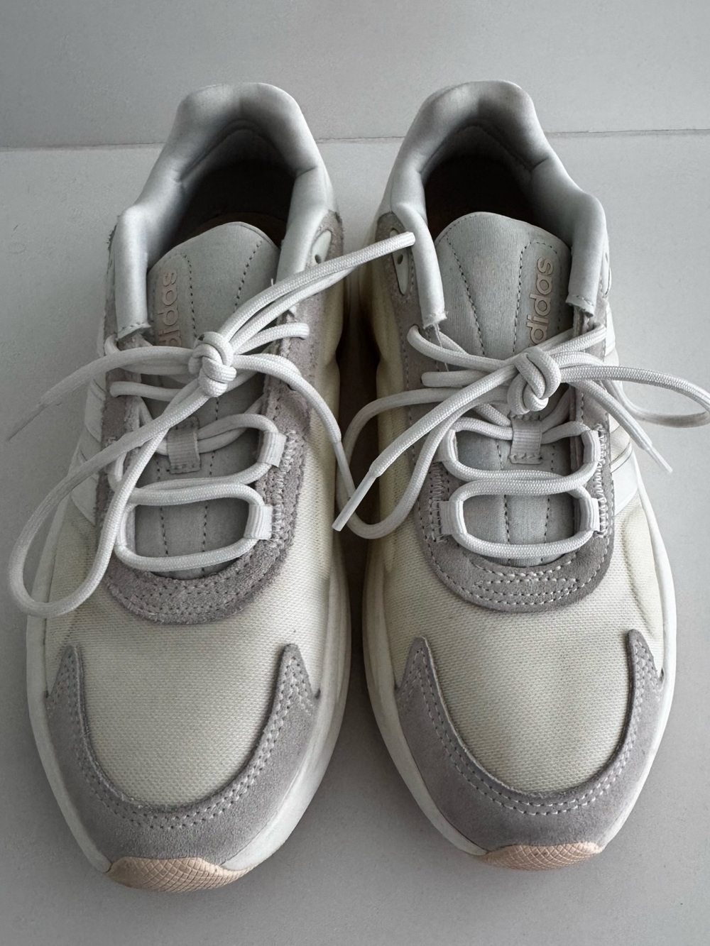 Adidas Cream and Light Gray Suede-Trim Sneakers